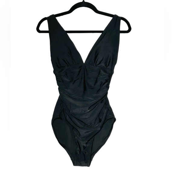 NWT J. Crew Factory Black Ruched Plunge One-Piece Swimsuit, Size Small - Picture 5 of 16